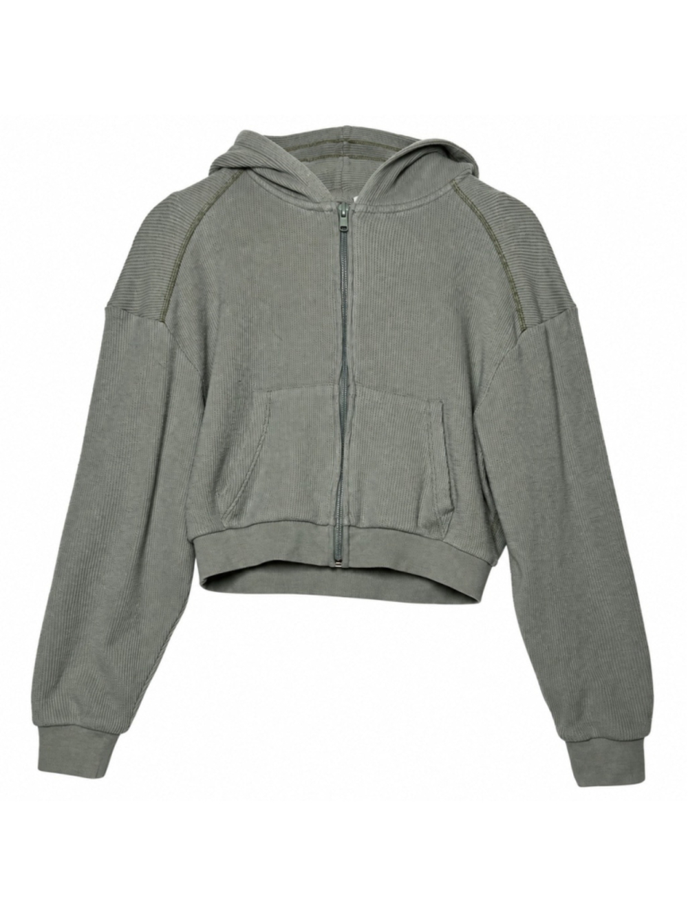 SKIMS Waffle Knit Cropped Zip Hoodie Women’s Small Sage Green Thermal